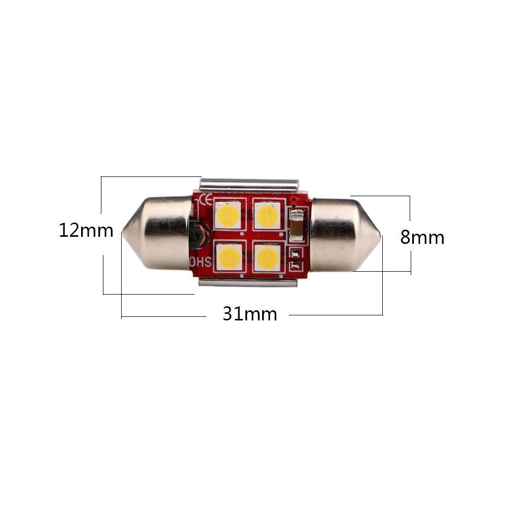Alla Lighting 800LM 3030 LED Dome Map Trunk Light Festoon Bulb DE3175,White,4x