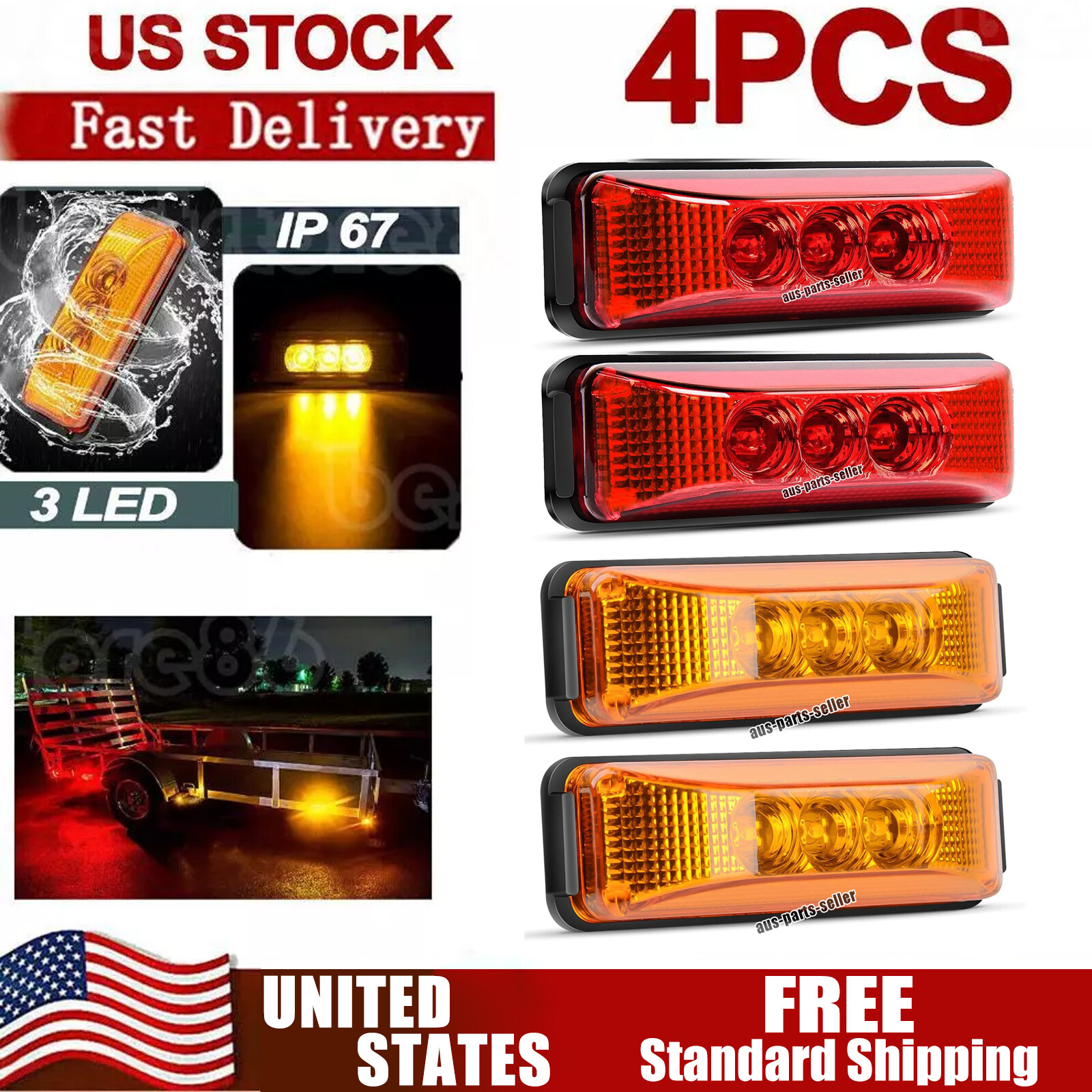 4PC 12/24V LED Side Marker Lights RV Truck Trailer Clearance Light Waterproof US