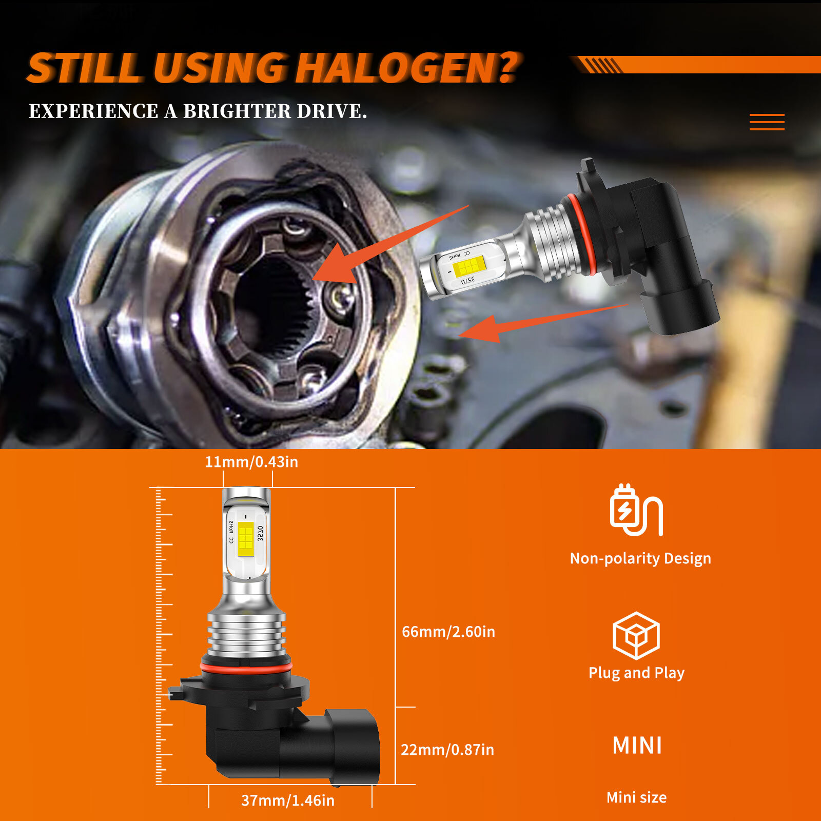 9006 HB4 LED Headlight Bulb Kit Low Beam 60000LM Super Bright 6000K White 2Pcs