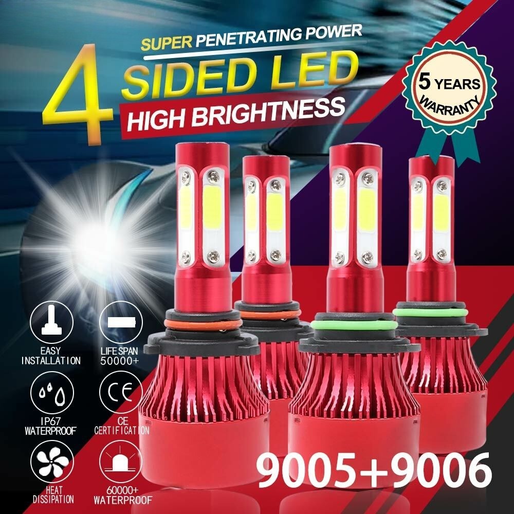 4x 9005+9006 Combo 160W 16000LM LED Headlight Kit High & Low Beam Light Bulbs