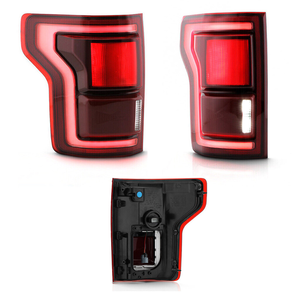 For 2017-2020 Ford F-150 LED Tail Light w/ Blind Spot Smoke Red lens Pair