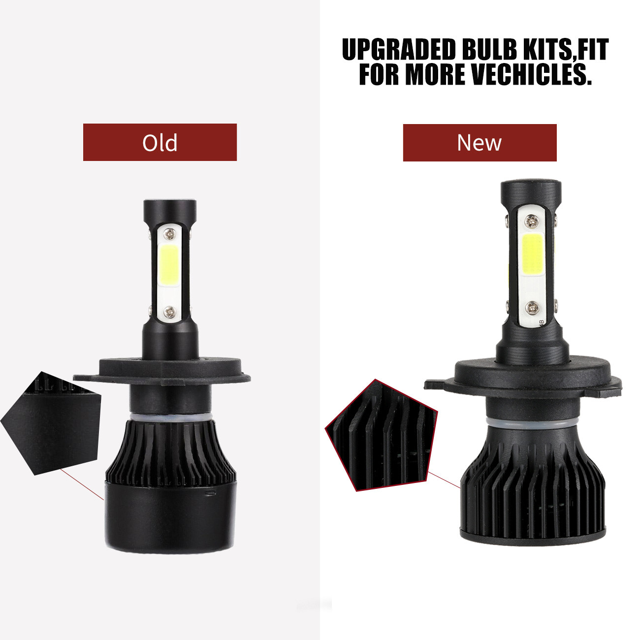 4 Sides H4 HB2 9003 LED Headlight Kit High Low Beam Bulbs 6000K+Canbus Adapter