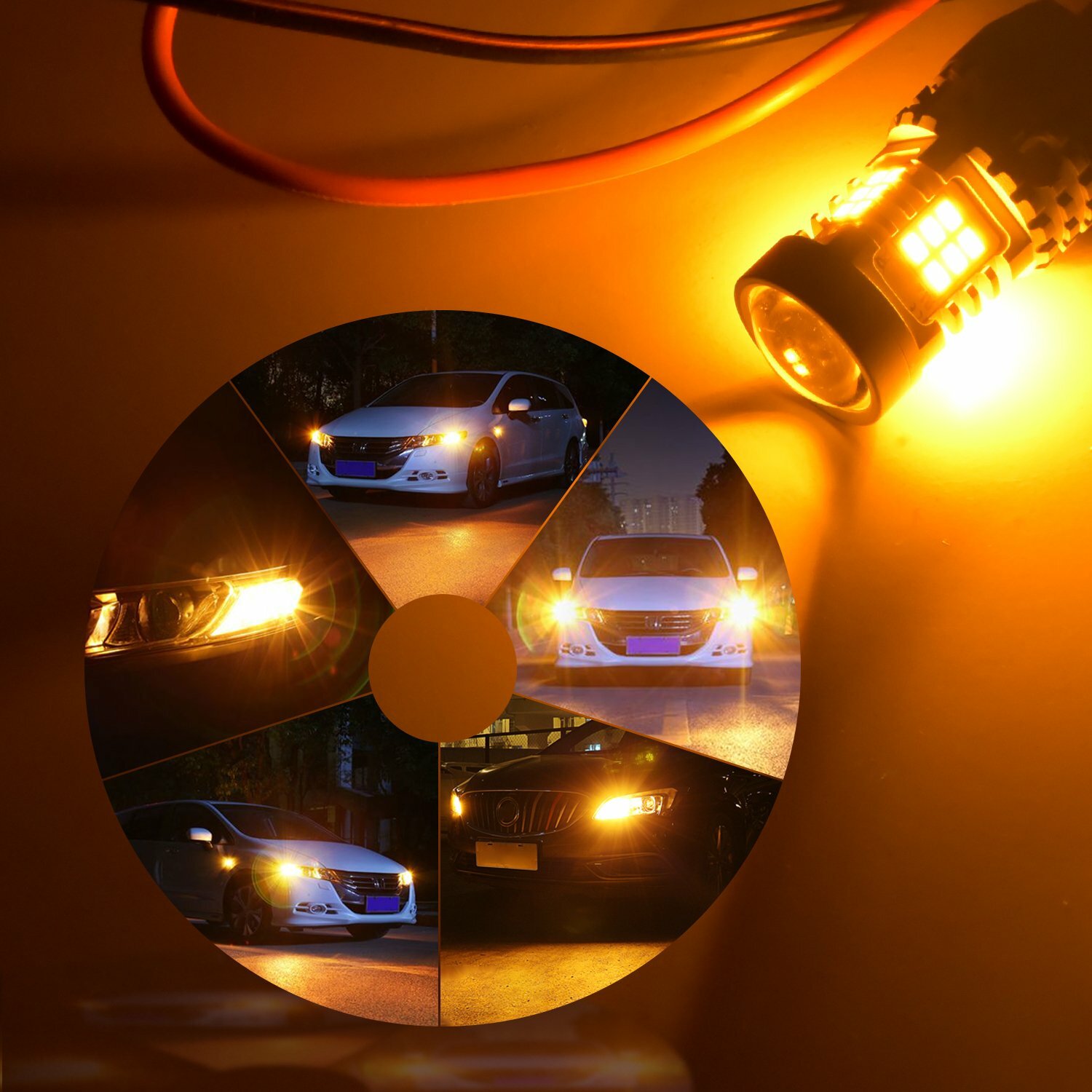 2X CANBUS BAU15S 7507 PY21W 1156PY Amber Yellow LED Turn Signal Light Globe Bulb