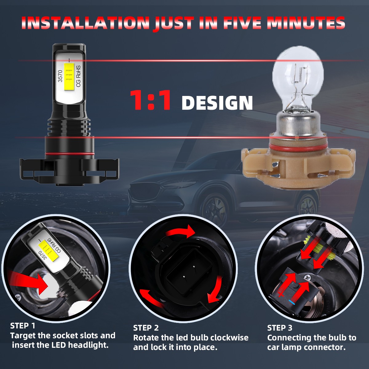 For GMC Sierra 1500 2014-2015 LED Headlight High/Low Fog Light Bulbs 6000k