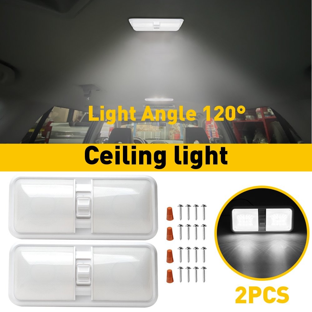 2PCS LED RV Interior Led Ceiling Light Camper Boat Trailer double Dome 12V 600LM