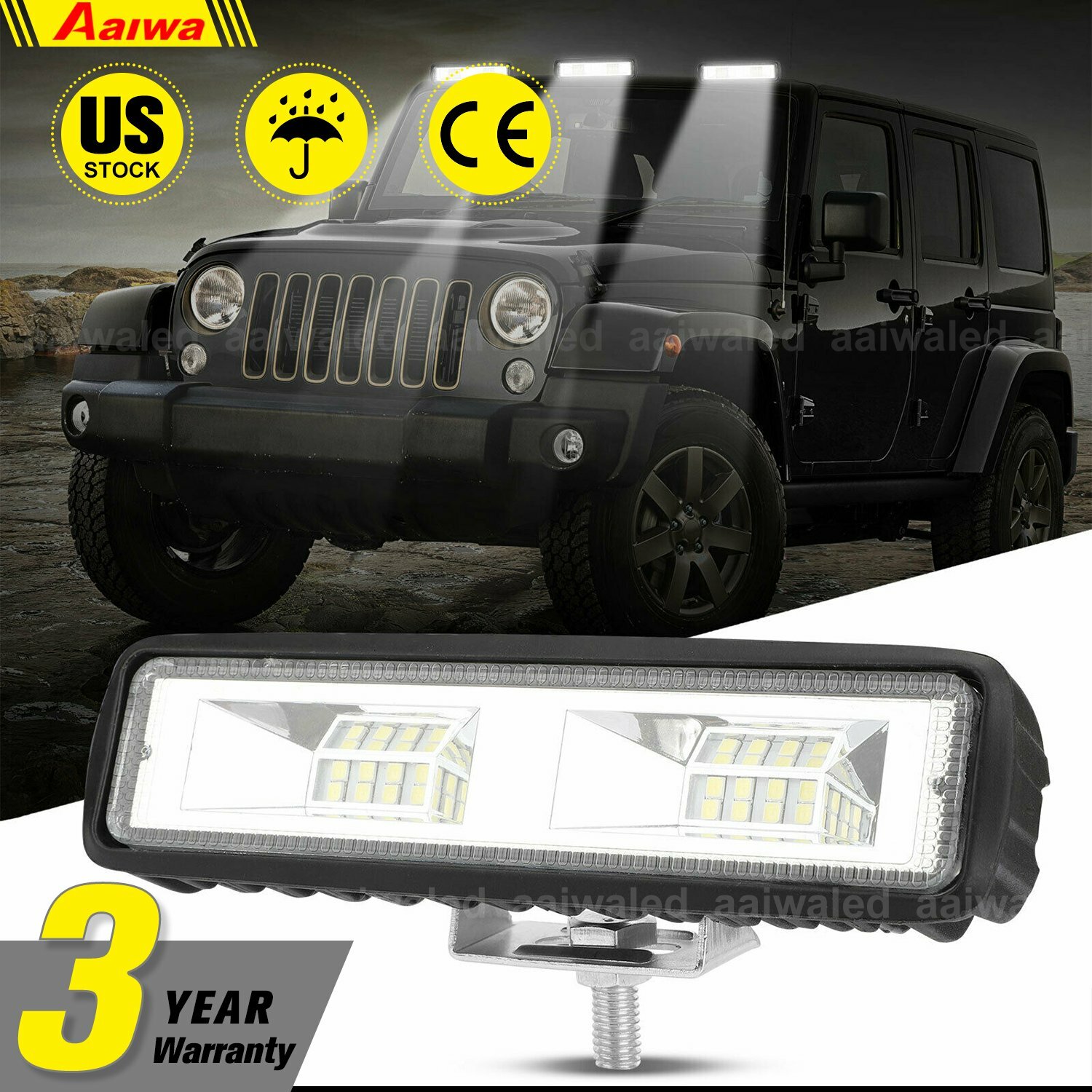 1X 6 inch 16 LED Work Light Flood Beam Bar ATV SUV 4WD Off Road Driving Fog Lamp