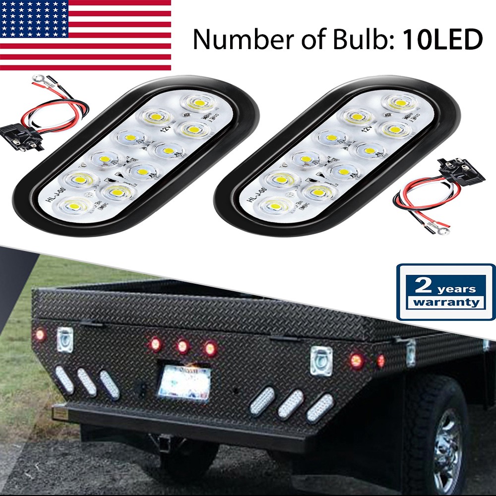 2x 6″ Oval White 10 LED Trailer Truck Sealed Reverse Back-Up Tail Lights 12V NEW