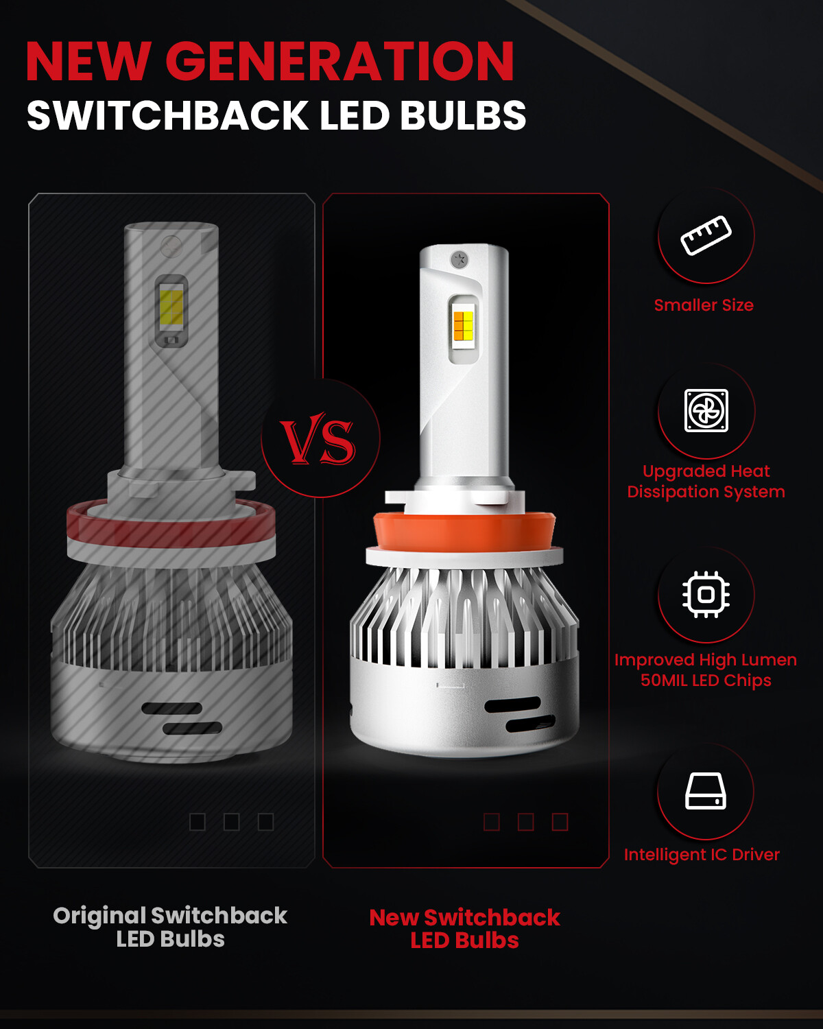 LASFIT CANBUS Switchback H11 H9 Low Beam LED Light Bulbs Dual Color Yellow White