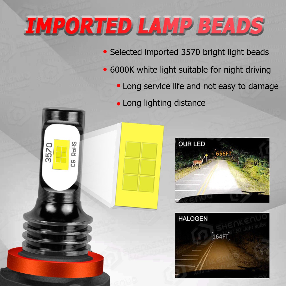 H7+H7+H11 Combo LED Headlight Bulb Hi/Lo Beam Fog Light 10000LM 6000K Lamp