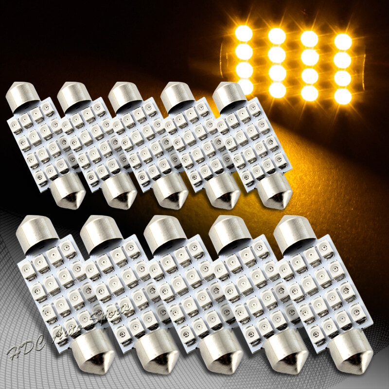 10x 41mm 16 SMD Amber LED Festoon Dome Glove Box Trunk Replacement Light Bulbs