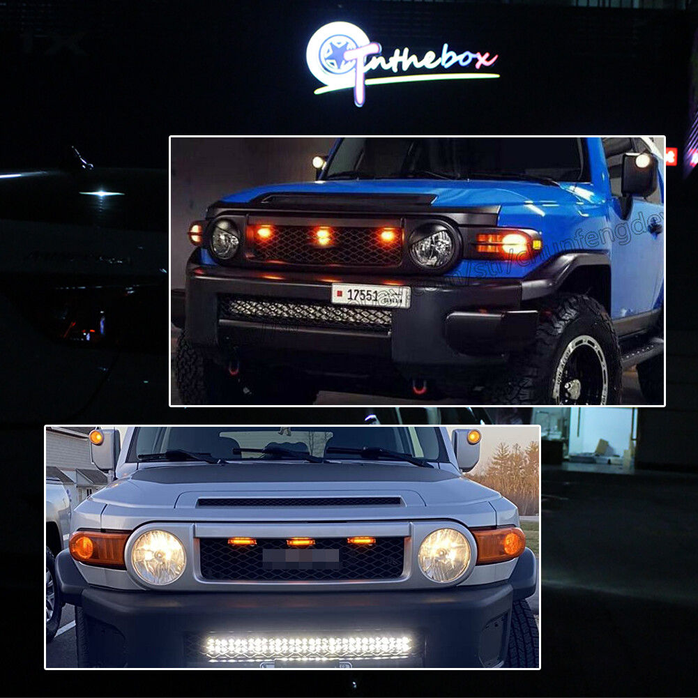 Smoke Lens Amber LED Front Grille Running Lights Kit For 07-14 Toyota FJ Cruiser
