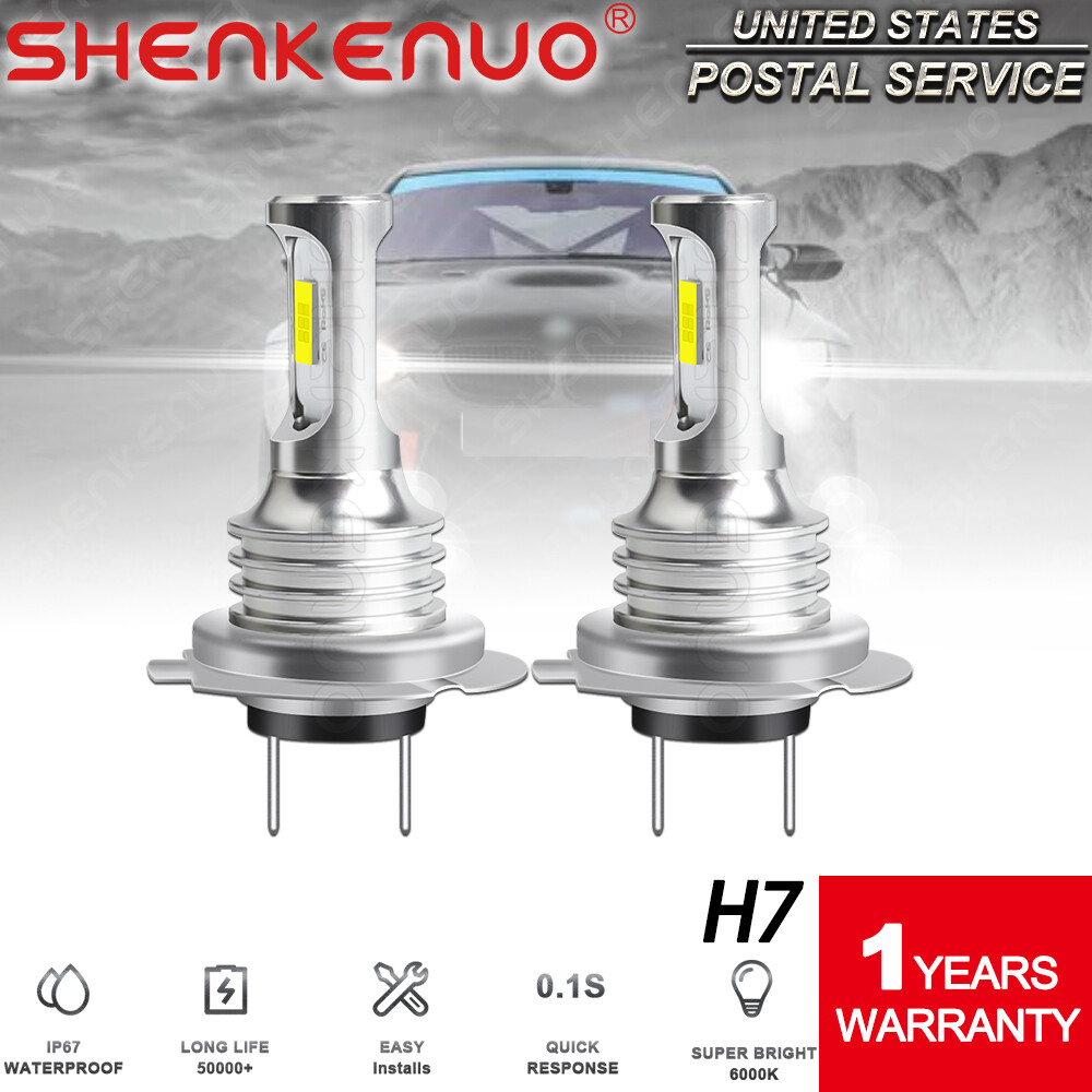 2pcs Pure White H7 LED Headlight Bulbs Kit High/Low Beam Super Bright 6000K
