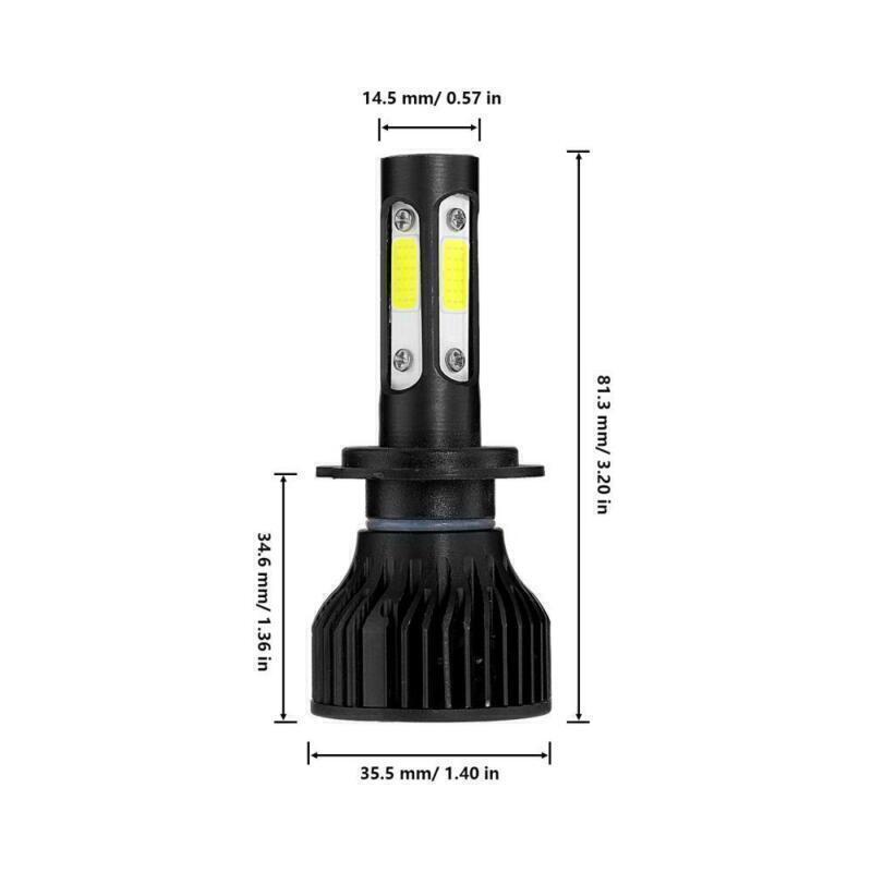 4-sides H7 LED Headlight Conversion Bulbs Kit High/Low Beam 6500K Super Bright