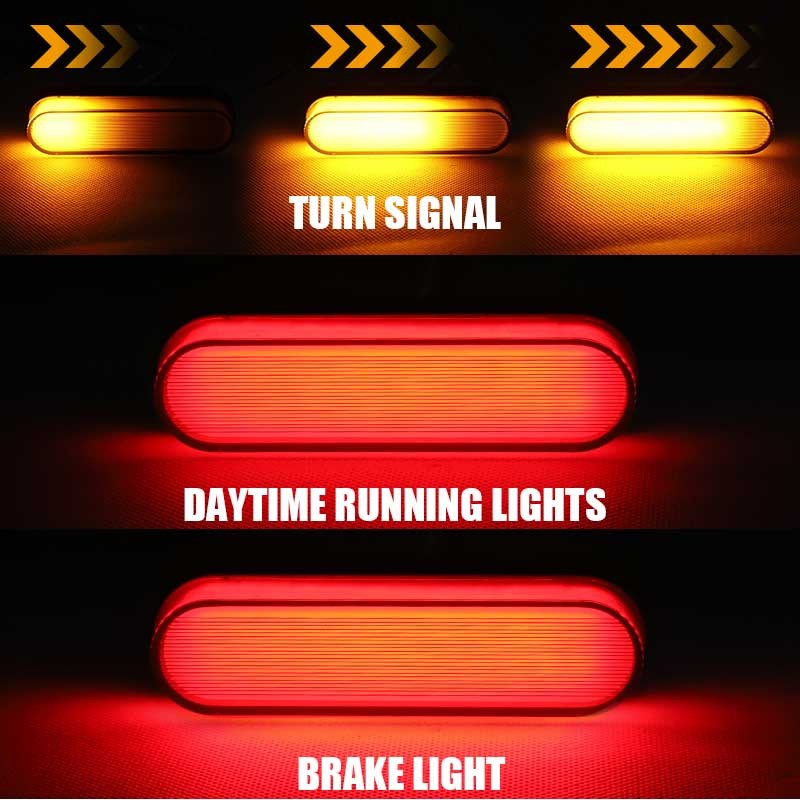 2PC Red/Amber LED 4″ Truck Trailer Brake Stop Flowing Turn Signal Tail Light DRL
