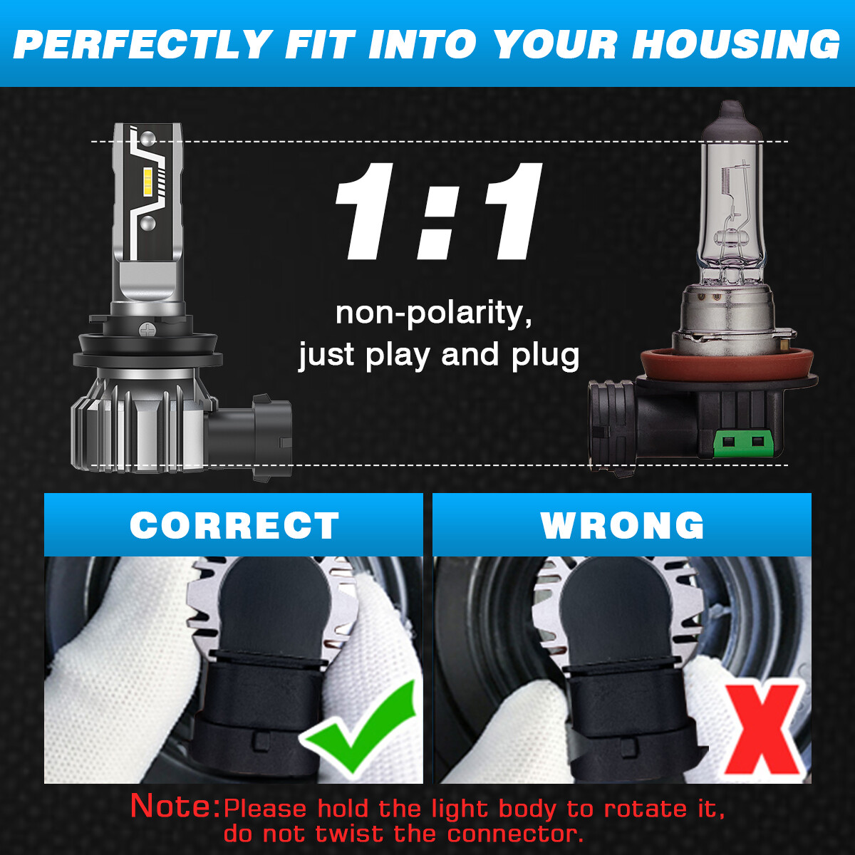 H11 LED Headlight Bulbs 6500K Xenon Cold White 10000LM Halogen Replacement Bulb