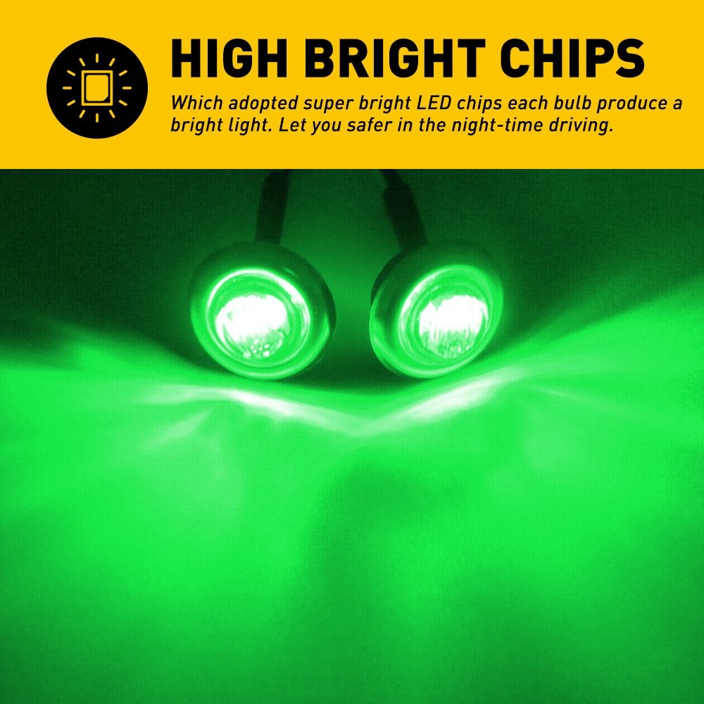 100x Green 3/4″ Bullet Round LED Side Marker Light Lamp For 12V Trailer Truck RV