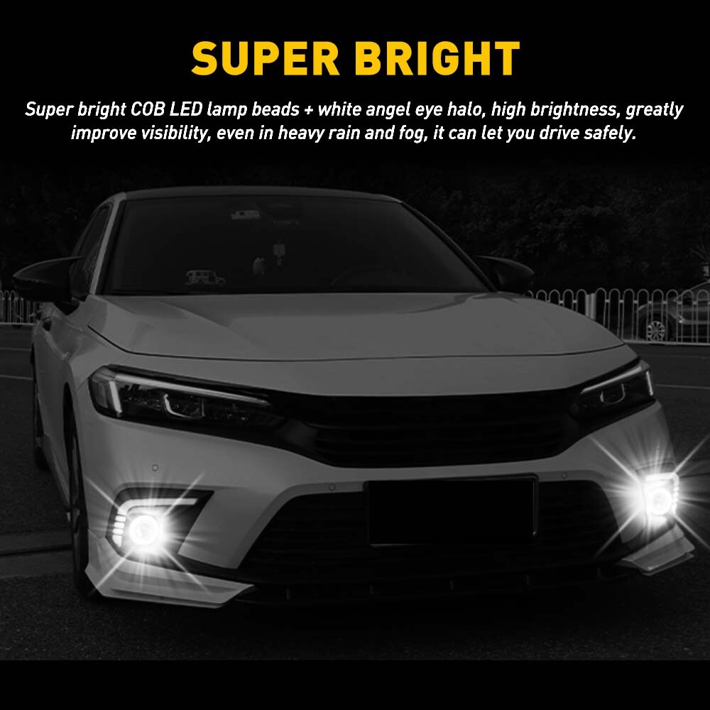 COB LED 2x 3.5″ Universal Halo Ring Angel Eyes Fog LED Light Projector White DRL