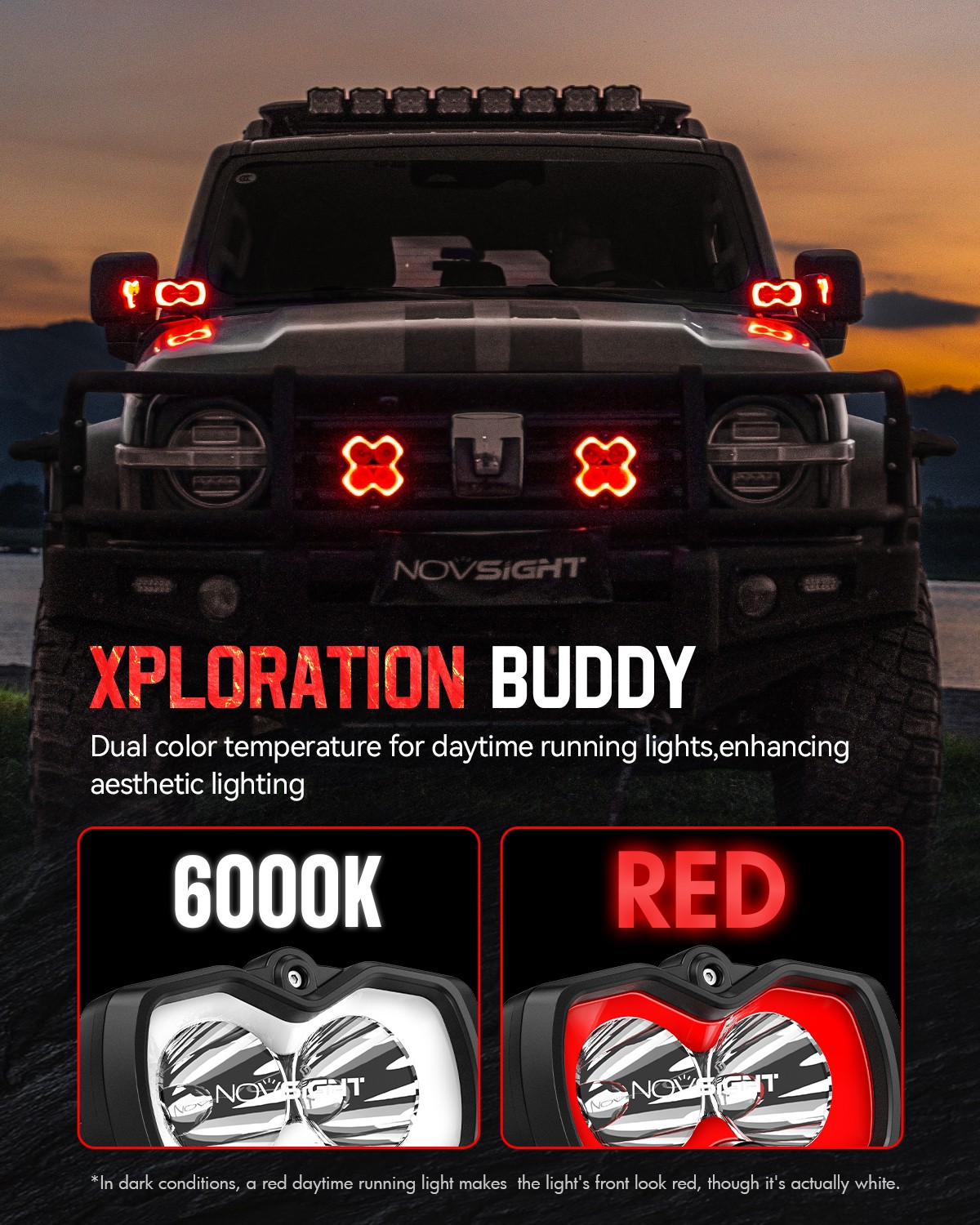 NOVSIGHT 4.5“ LED Work Lights Bar Spot Pod SUV JEEP Truck Offroad Red/White DRL