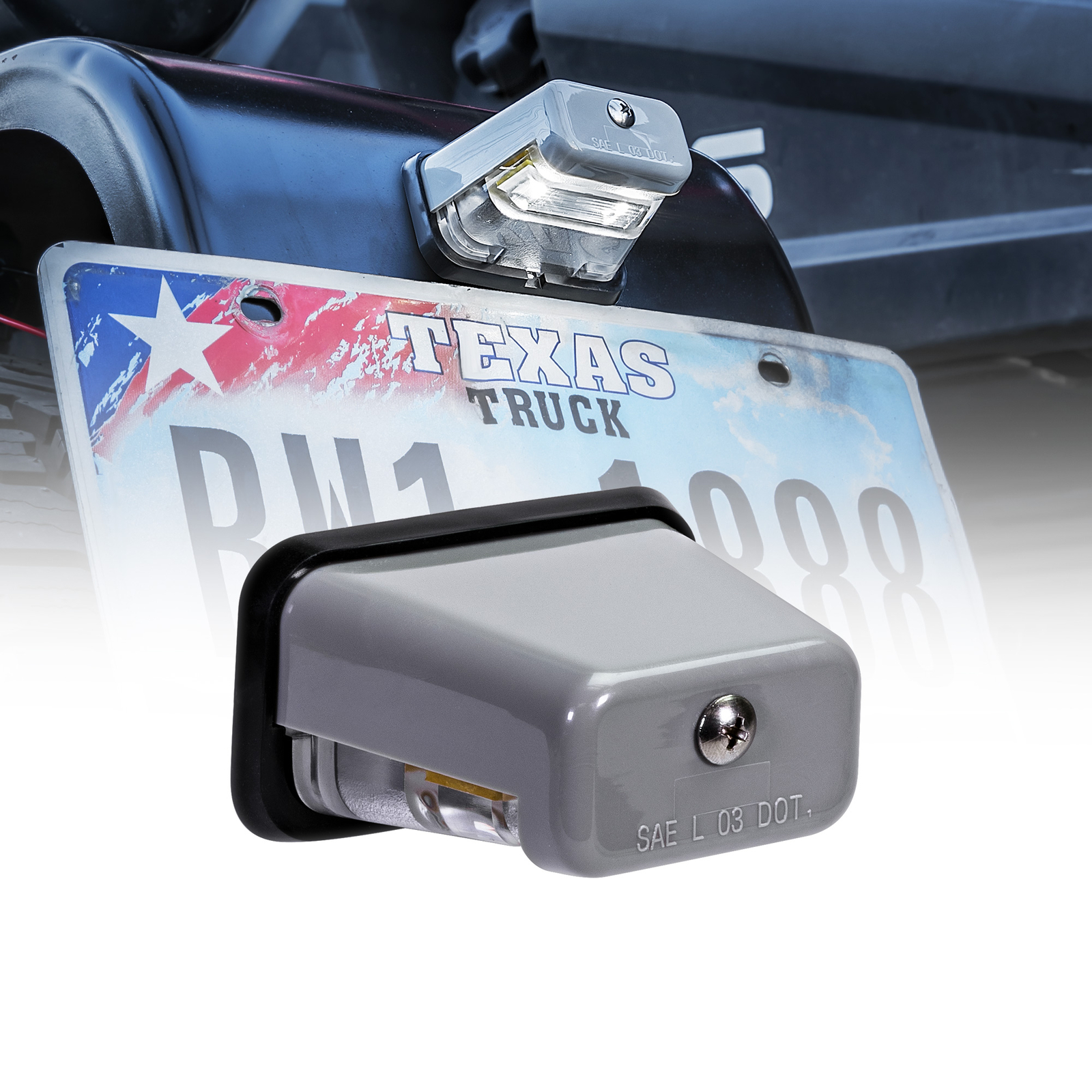 Gray 12V Stud-Mount DOT LED License Plate Light for Boat Trailer UTV ATV Truck