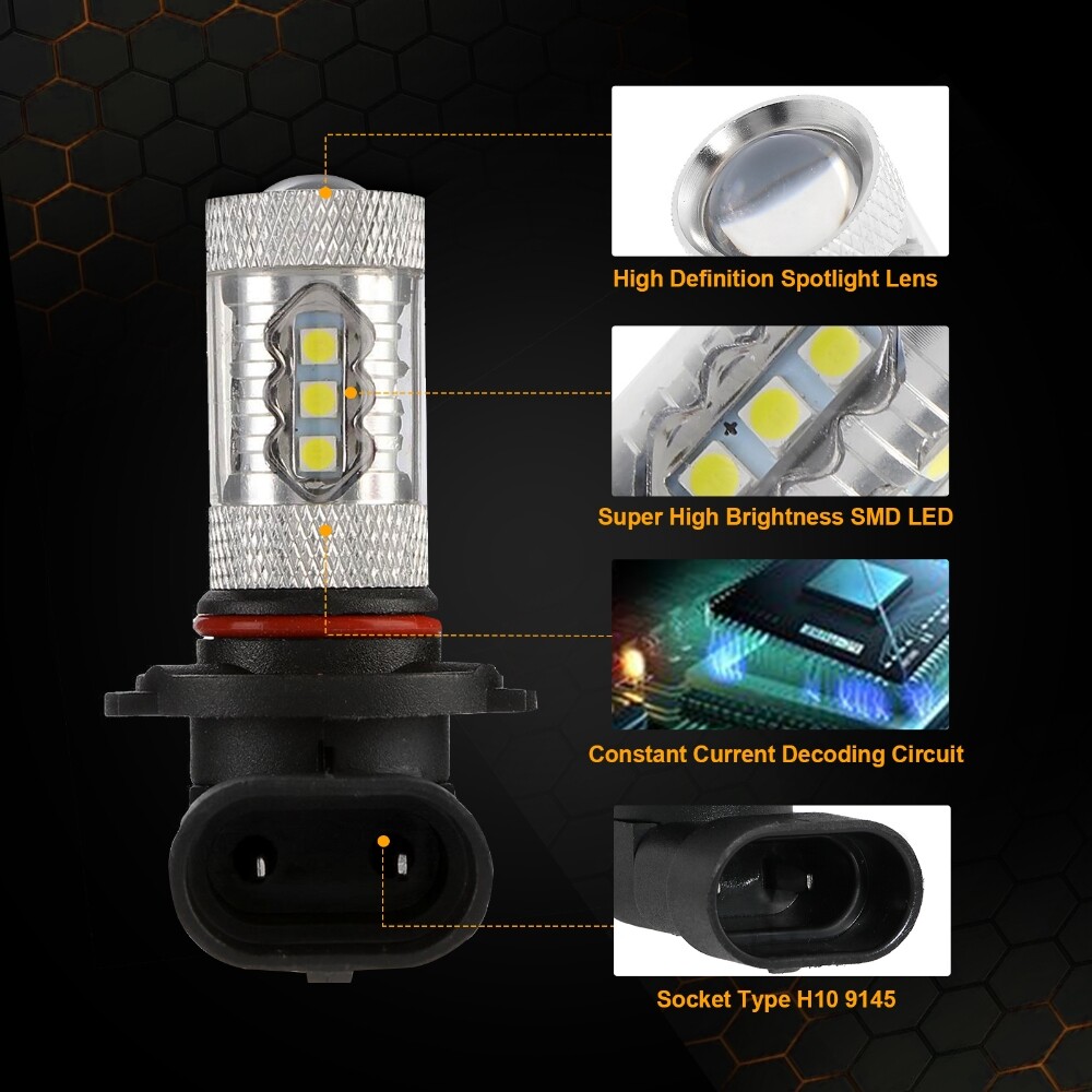 AUXBEAM 16SMD LED Lights Fog Light Bulbs 9145 H10 9140 Super Bright White 6000K