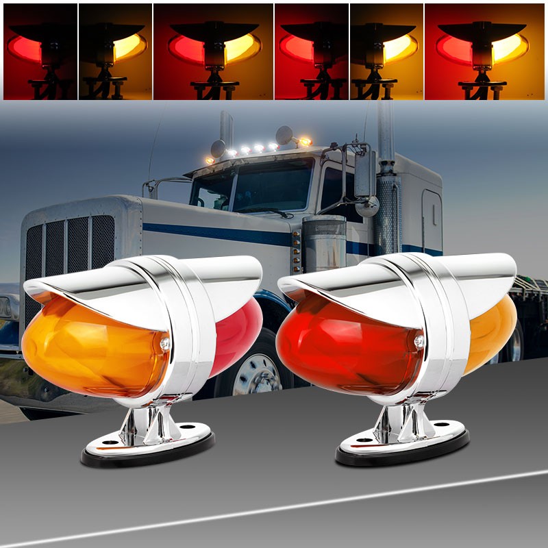 2X Red/Amber LED Semi Truck Trailer Fender Dual Face Marker Turn Signal Lights