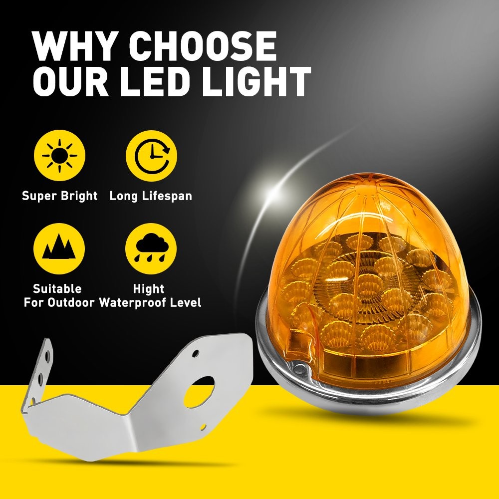 Amber Watermelon LED Clearance Marker Side Lights with Mount Brackets 4-40X