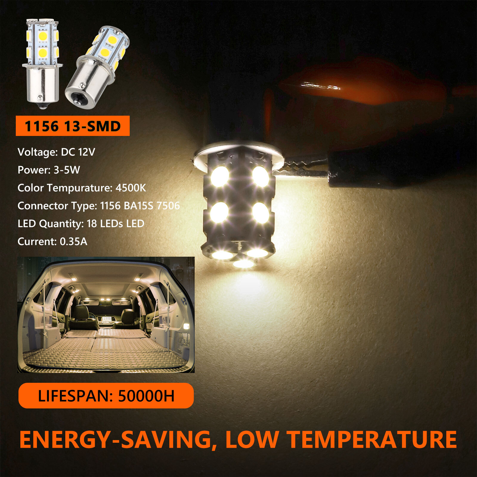 20PCS Bright Warm White 1156 RV Trailer 13-SMD Car LED 1141 Interior Light Bulbs
