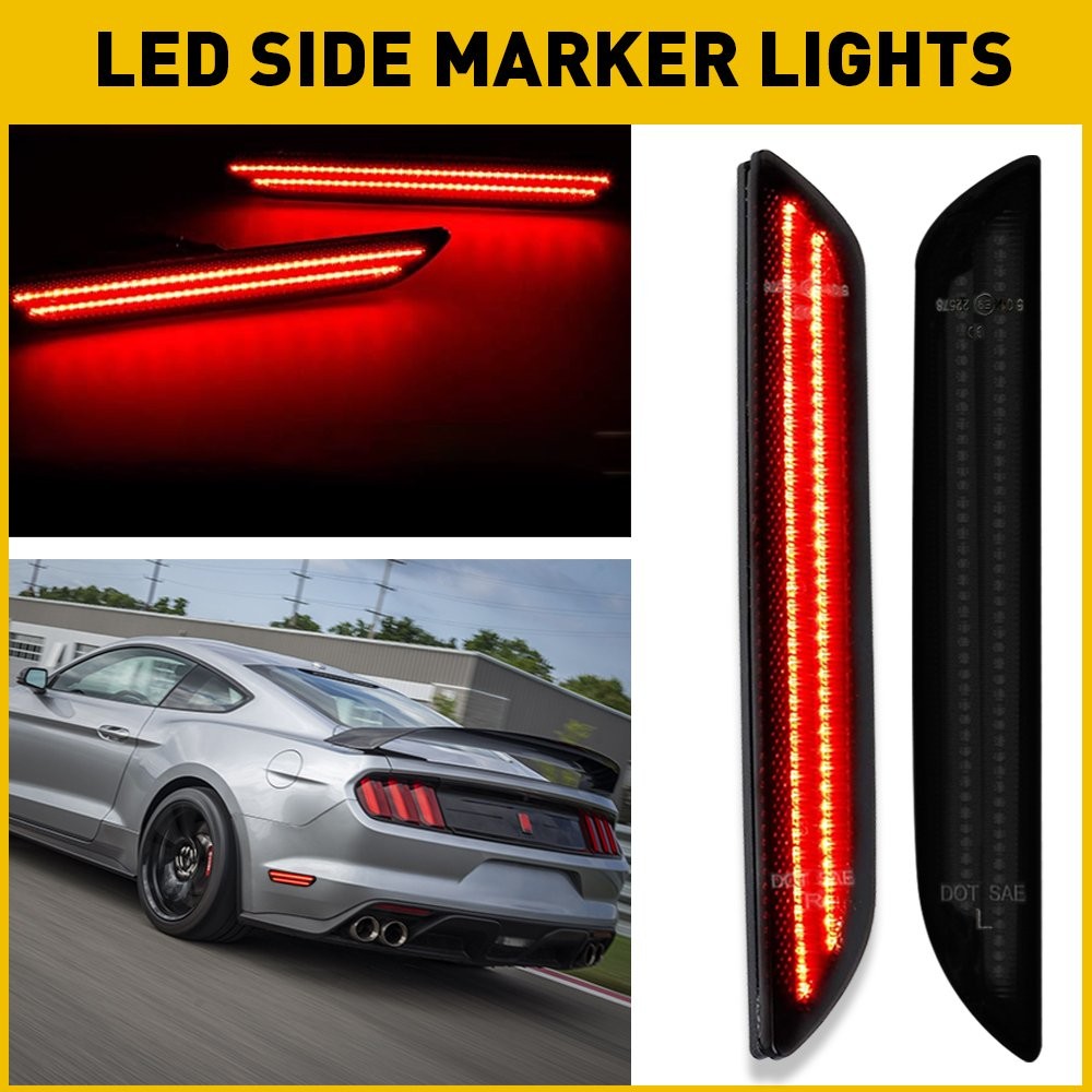 2-20 Smoke Lens LED Side Marker Signal Red Light For 2015-2022 Ford Mustang Rear