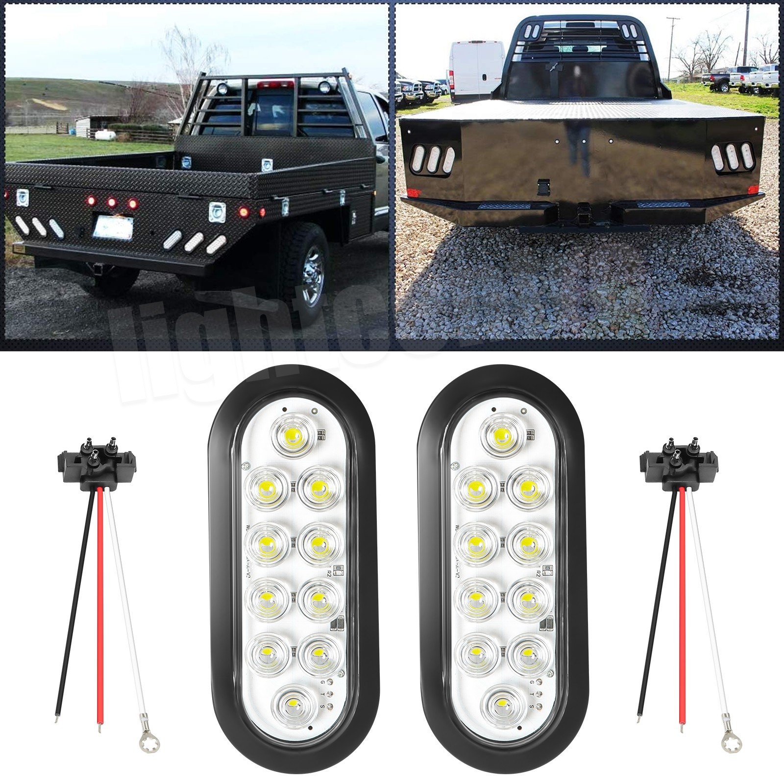 2X 6″ Oval 10 LED 12V Trailer Truck Reverse Backup Tail Lights Clear Lens White