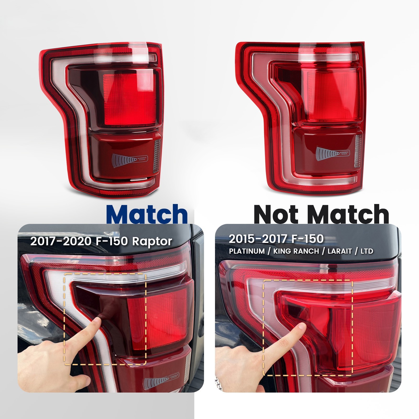 For 2017-2020 Ford F-150 LED Tail Light w/ Blind Spot Smoke Red lens Pair
