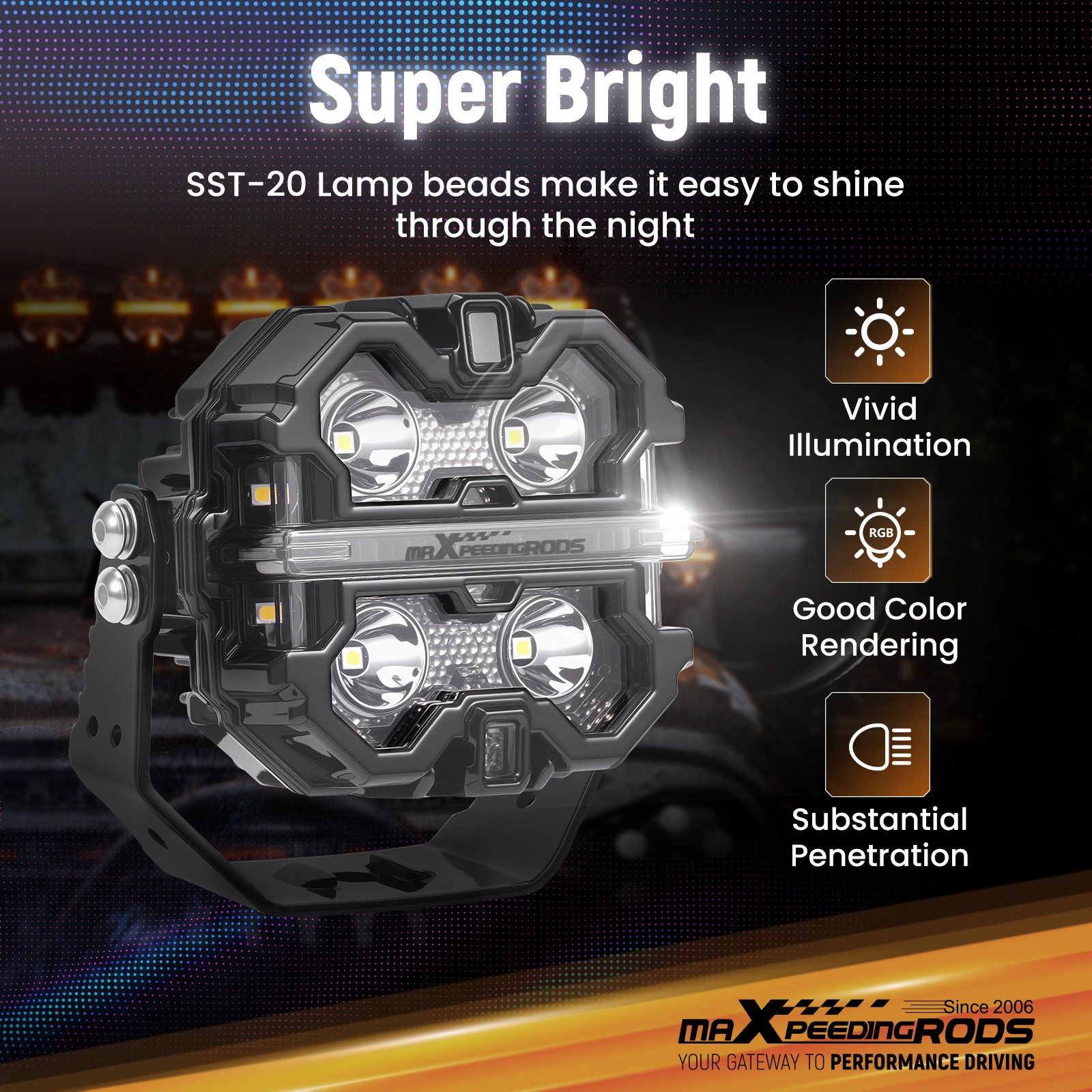 LED Driving Light Pods 3.5″ Spot Beam RGB DRL Aluminum Housing Off Road Lights