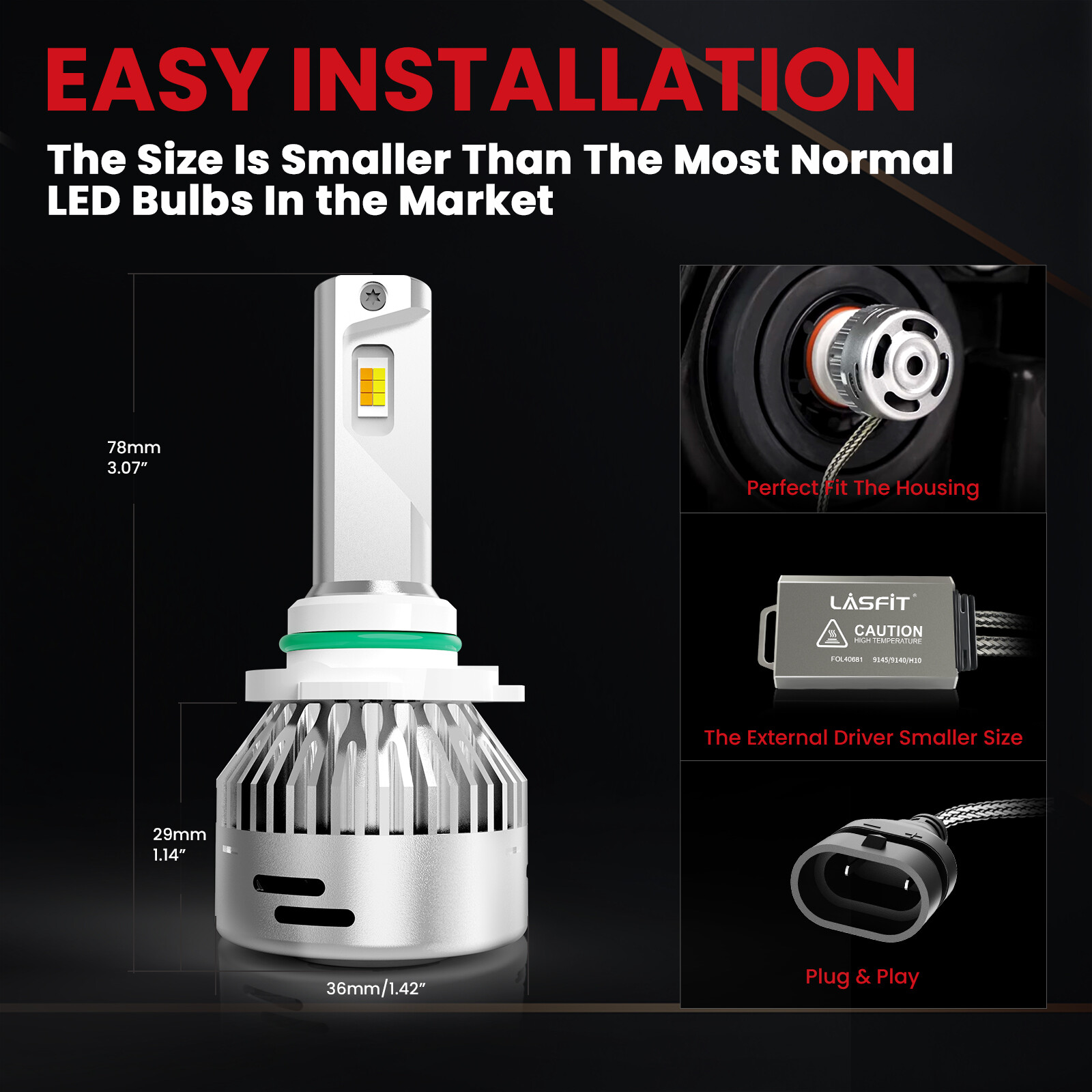 LASFIT 9140 9145 LED Fog Driving Light Bulb Dual Color Switchback 6000LM 60W x2