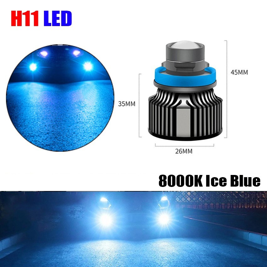 H11 Laser Projector Lens Fog Light Headlight Bulbs White/Blue/Yellow/Green 2PCS