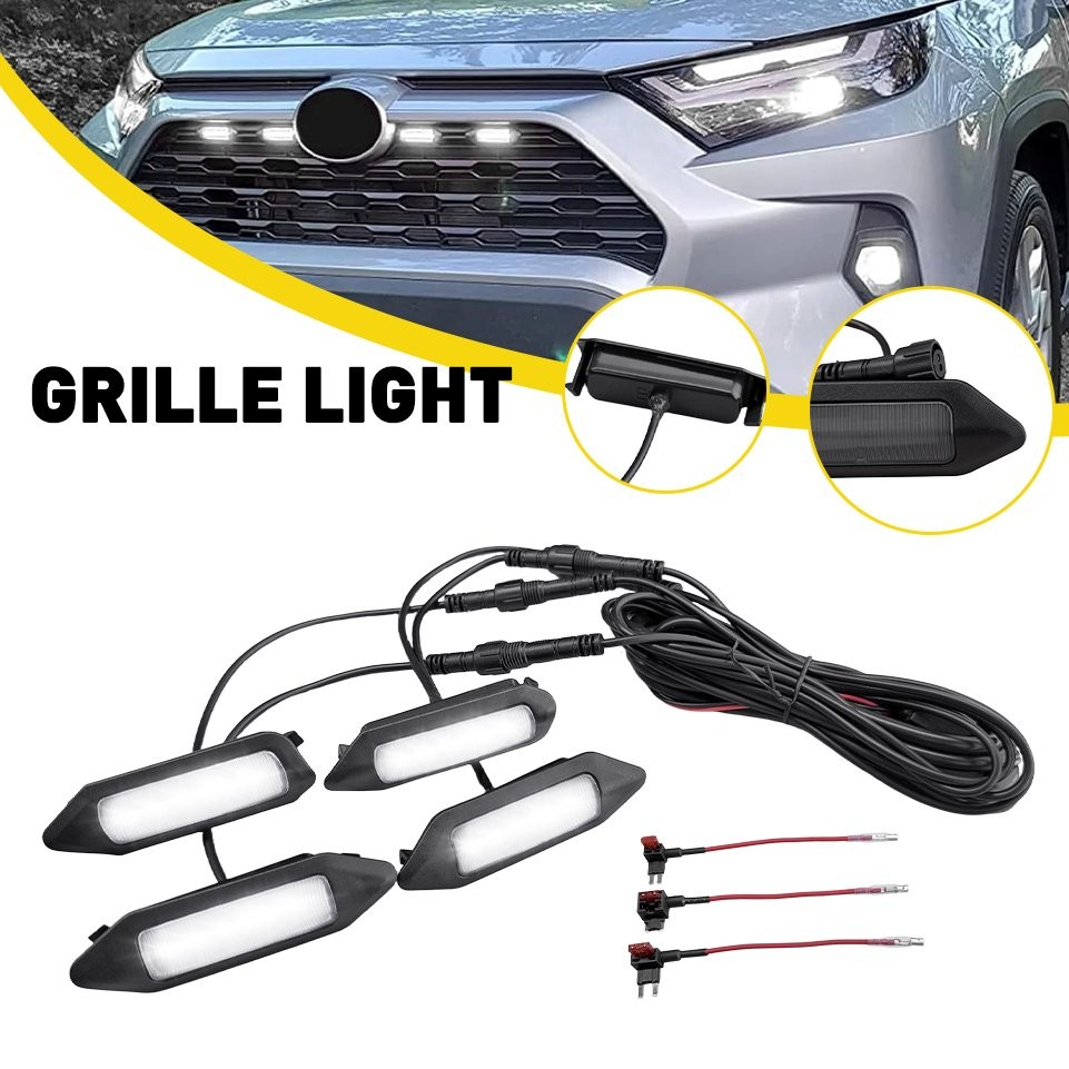 LED Lights Front Bumper Air Grille White/Amber Smoked For Toyota RAV4 2019-2024