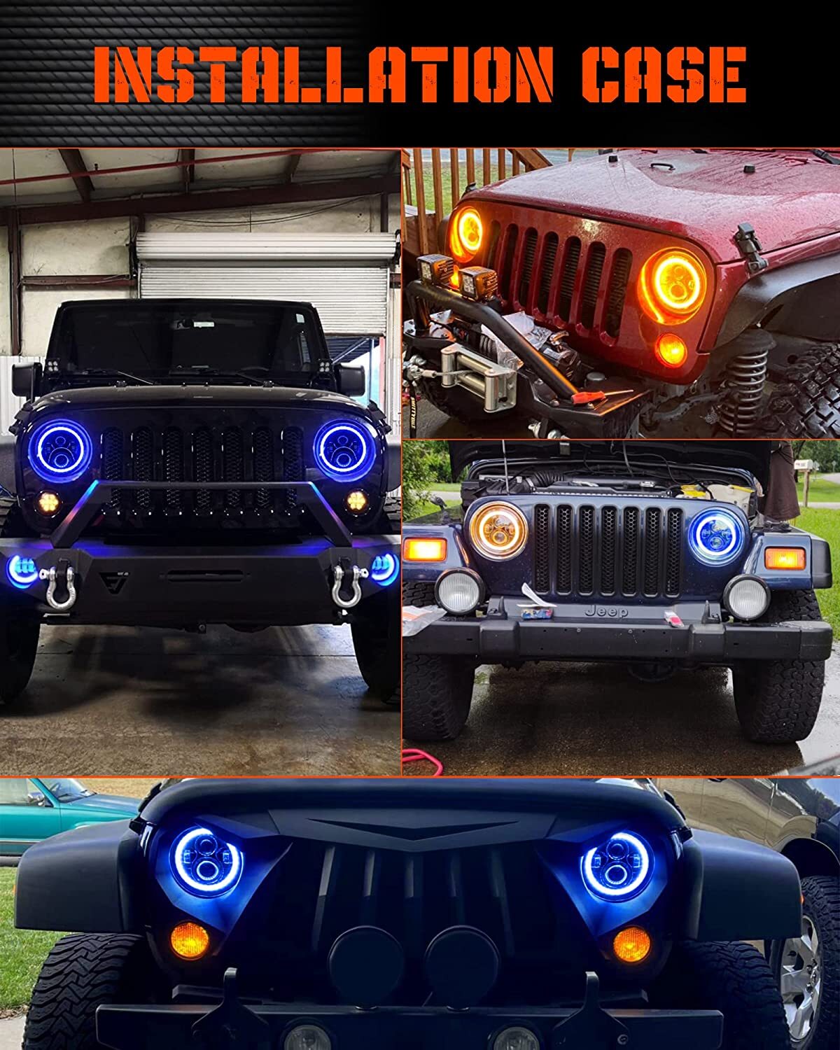 2x Fit Chevrolet Camaro 1967-81 7″ Round LED Headlights Hi-Lo Beam Blue Halo DRL