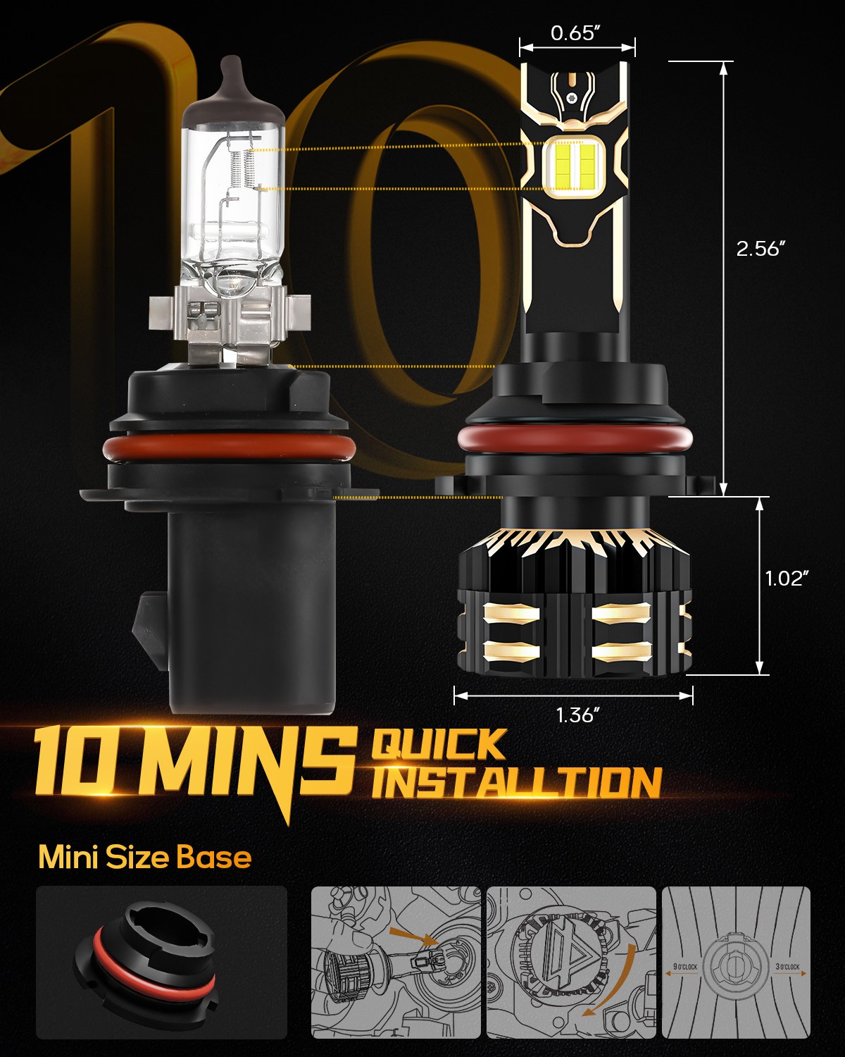 AUXBEAM Canbus 9007 LED Headlights Super Bright Bulbs Kit White High Low Beam 2x