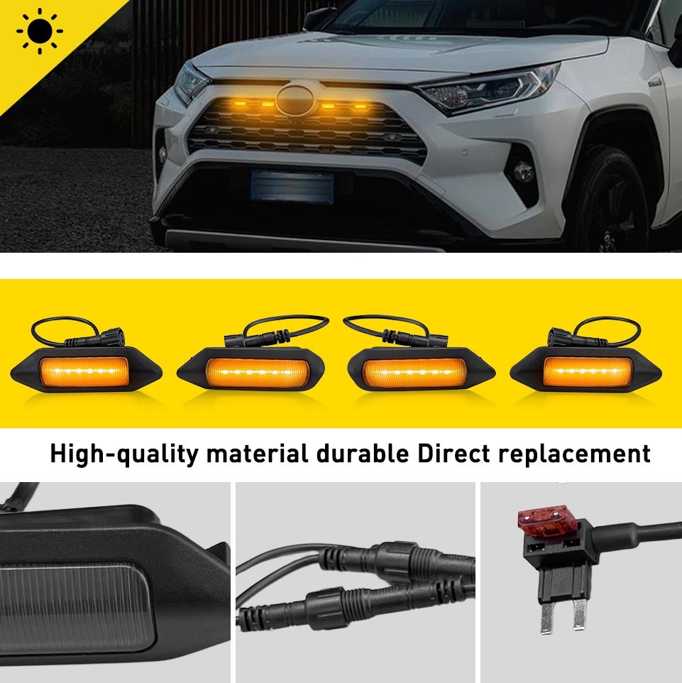 LED DRL Front Bumper Grille Center Grill Amber Light For 2019-2024 Toyota RAV4