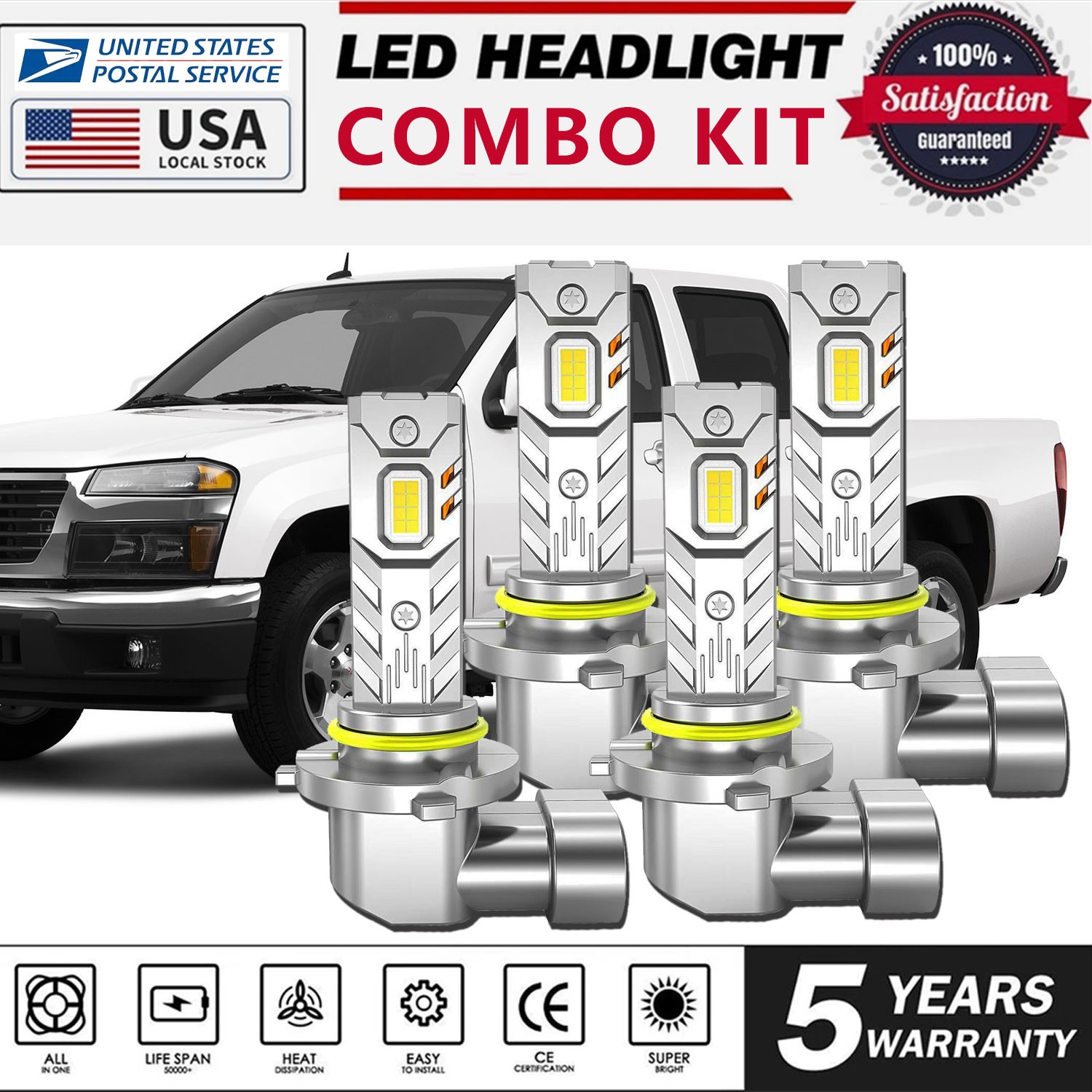 6500k LED Headlight Bulb 9005/HB3 9006/HB4 Hi/Lo Beam For GMC Canyon 2004-2012