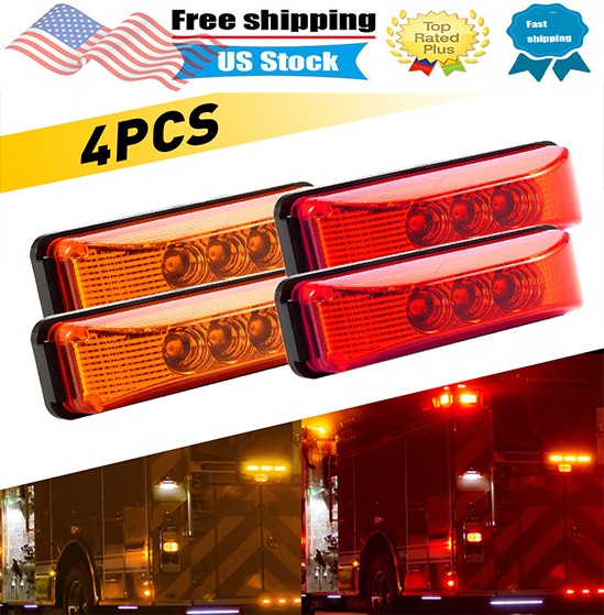 4x 3LED Side Marker Amber Lights Clearance Light Truck Trailer RV 12V Waterproof
