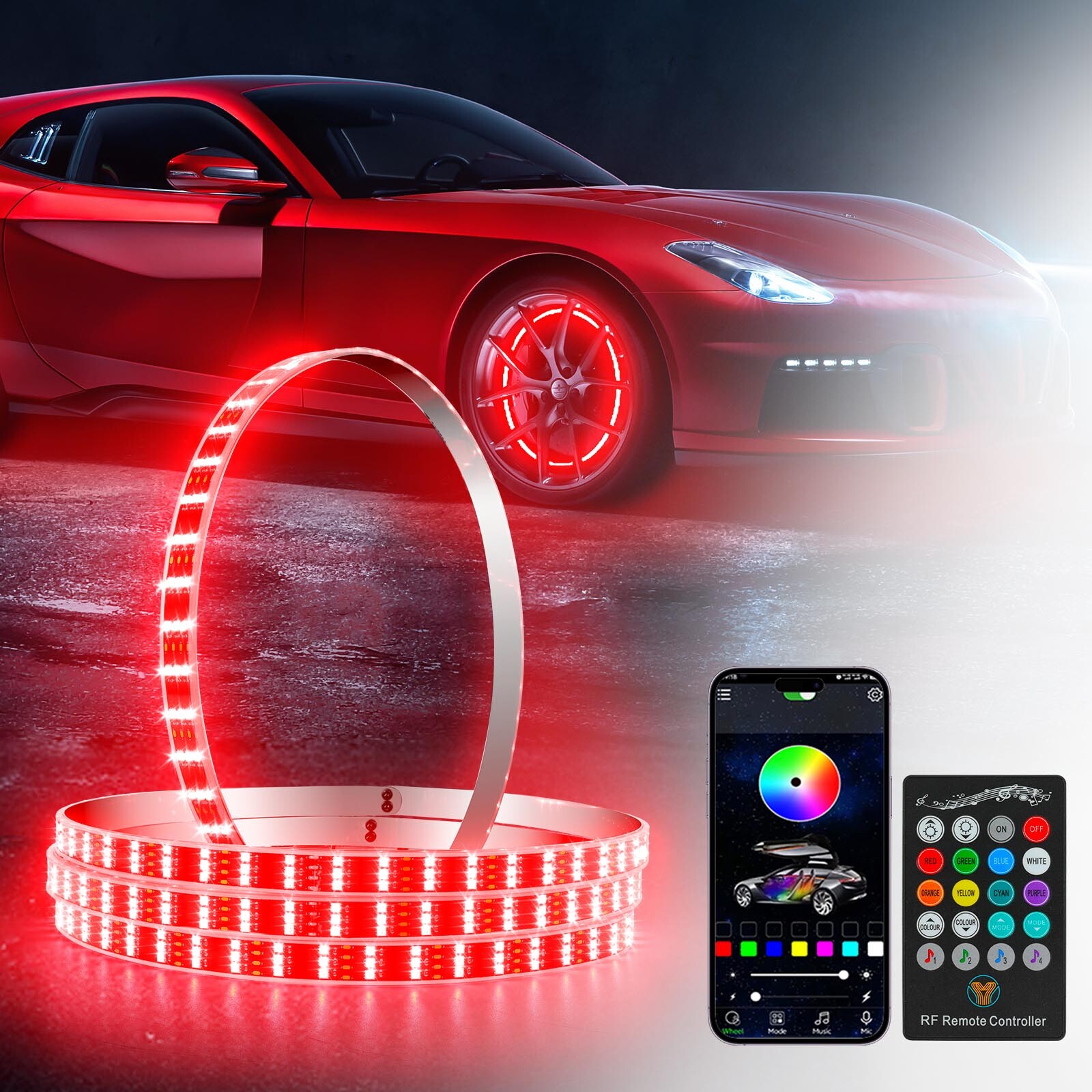 For Chevy Silverado 1500 99-24 4X 15″ LED RGB Rim Lights Wheel Ring Light 3-Row