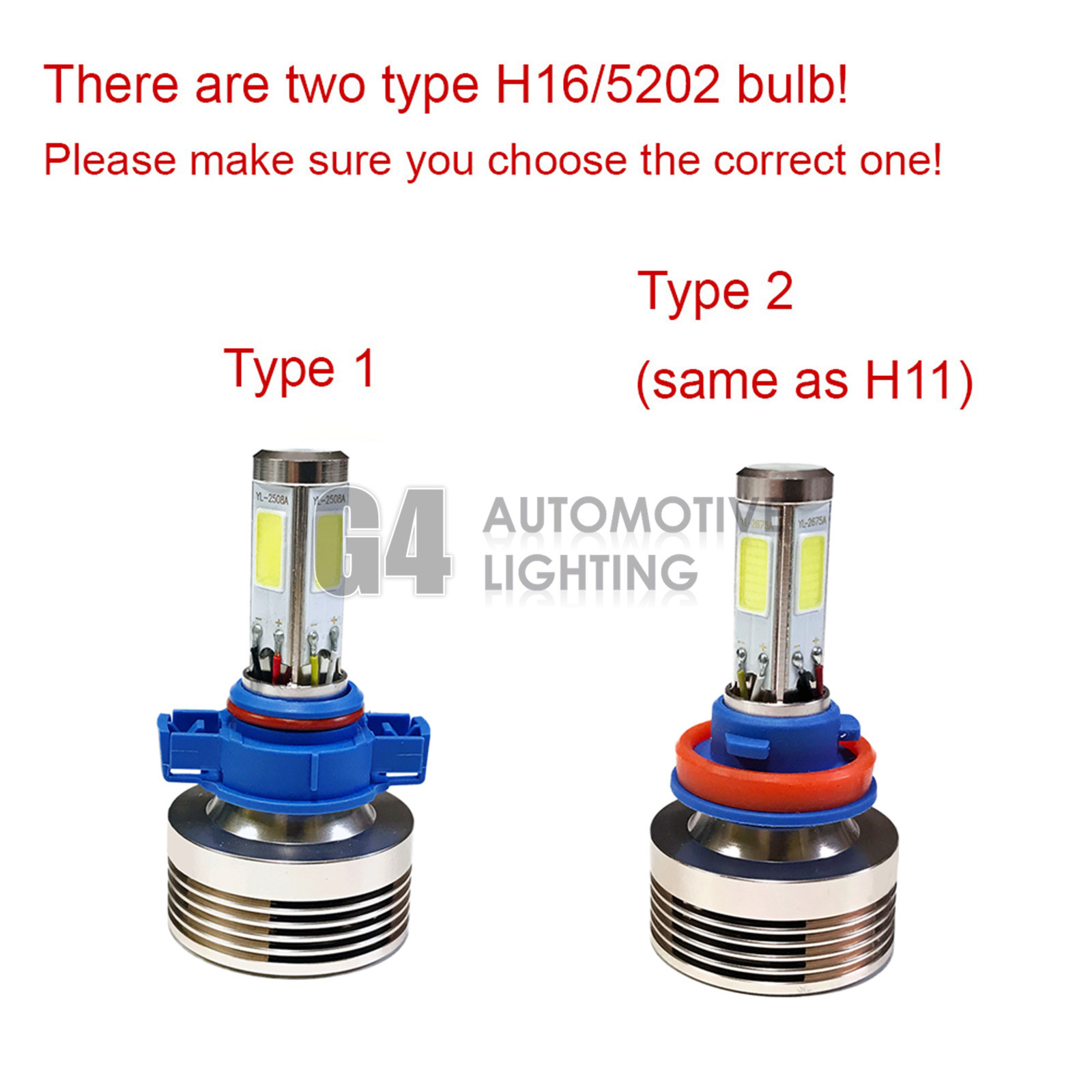 2x 4-Side H16 5202 LED Fog Light Kit Bulbs 80W Super Bright 6000K Crystal White