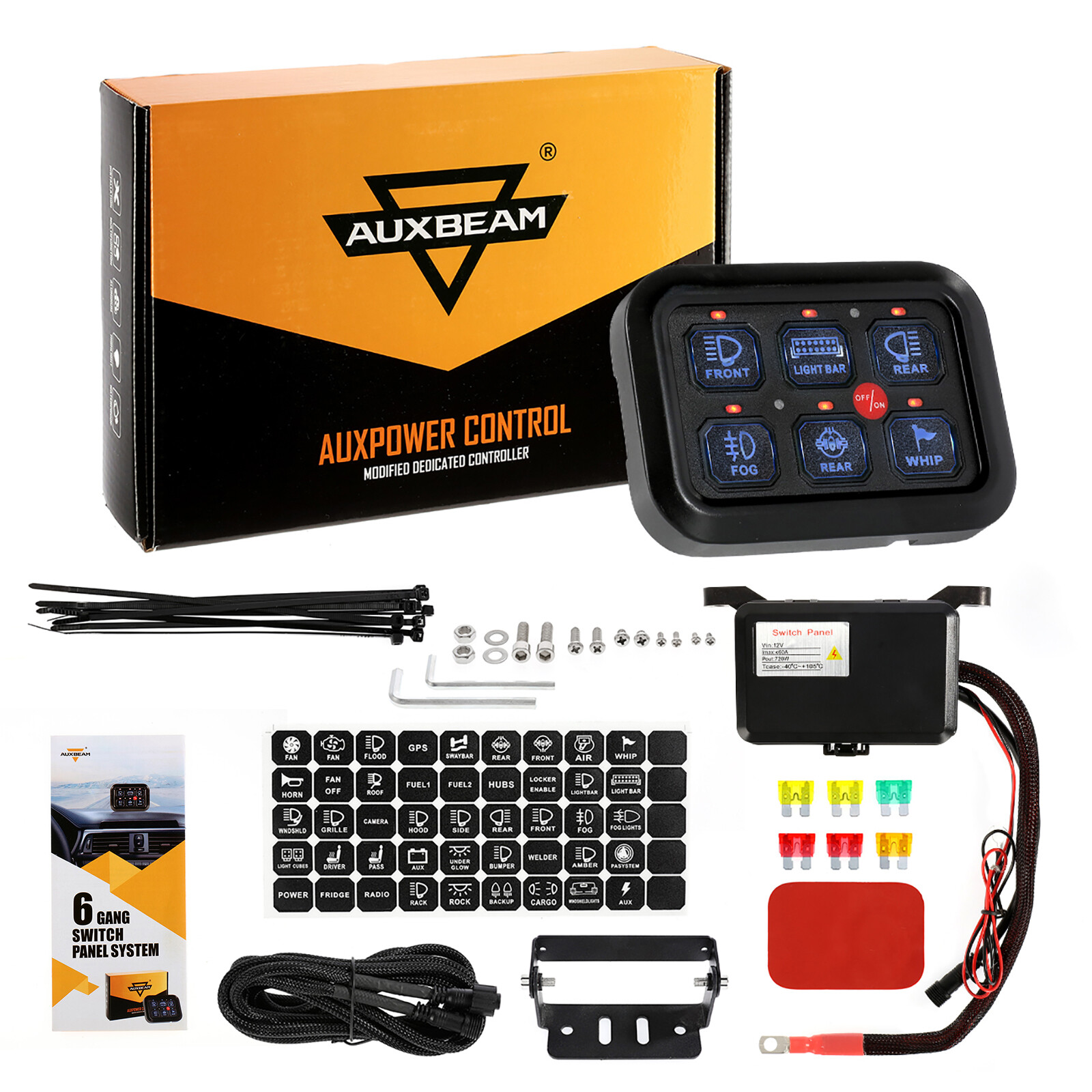 AUXBEAM Pickup 6 Gang 720W LED Work Light Control Switch Panel Relay System Blue