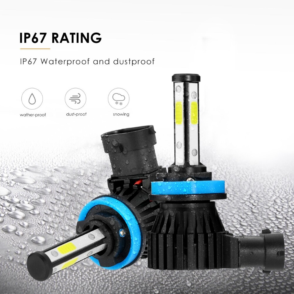 IRONWALLS 4-sides LED Bulbs H11 H9 Headlight High or Low Beam Bright White 6500K