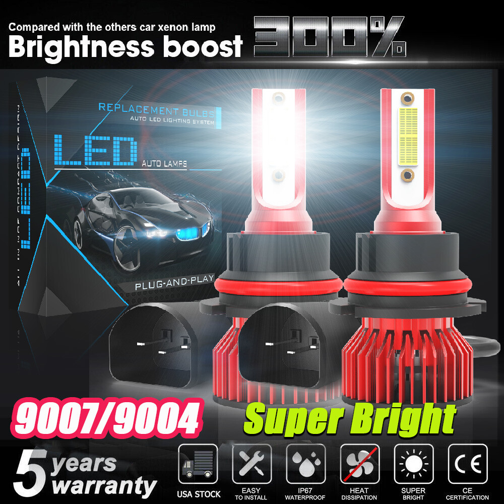 2x 9007/HB5 LED Headlight Bulbs Kit 8000K White High Low Beam Light Super Bright