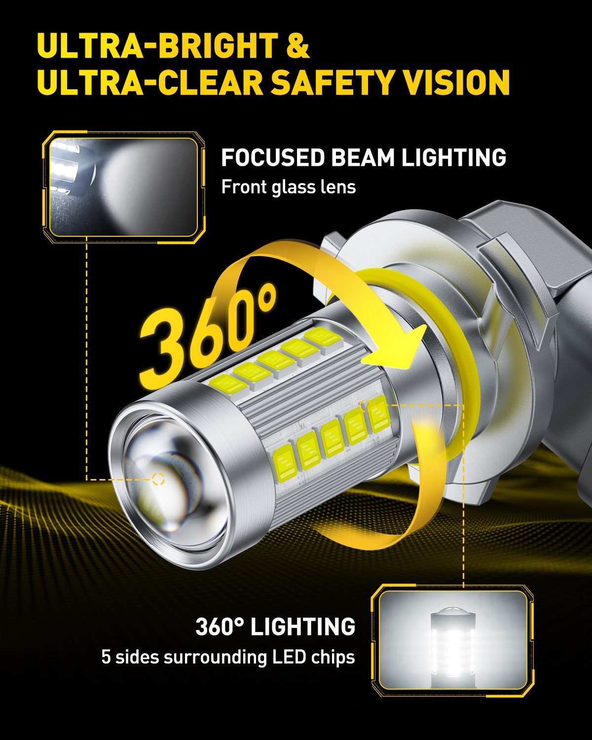 2Pcs AUXITO 9006 LED Headlight Bulb Kit Low Beam 1000LM Super Bright 6500K White