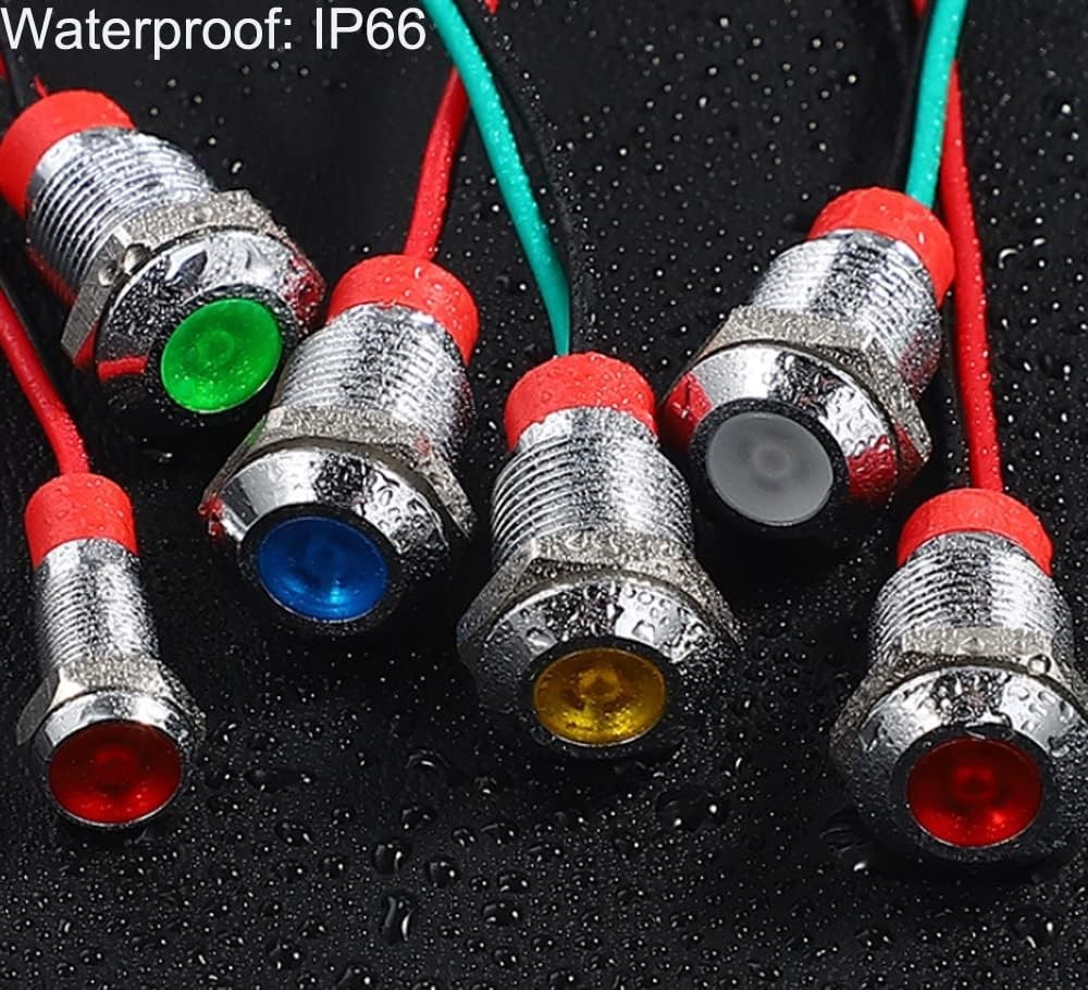 5pcs Waterproof Red LED Indicator Lights – AC/DC 12-24V for Safety & Durability