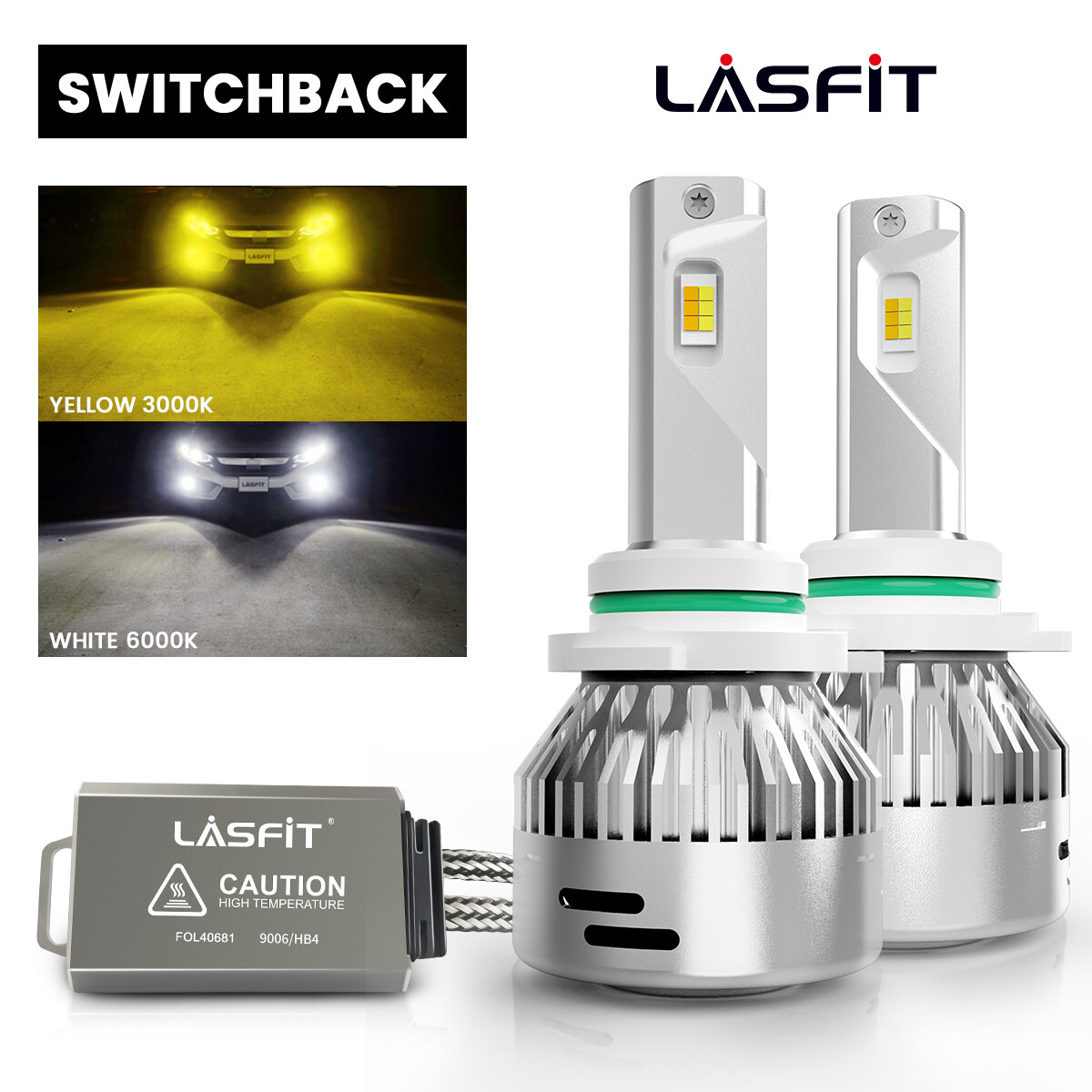 Lasfit 9006 HB4 LED Low Beam or Fog Light Bulb Switchback Amber White Dual Color