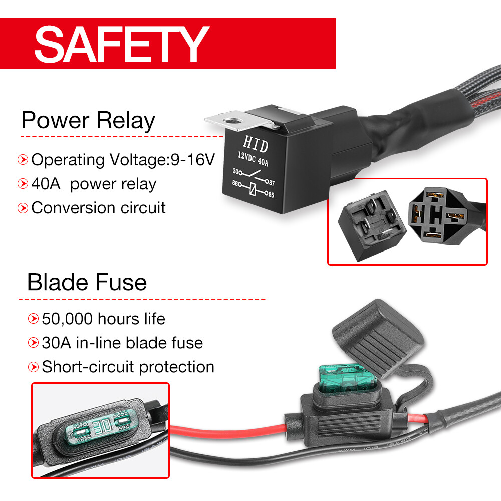 For Toyota Tacoma 1-Way Wiring Harness Kit ON/OFF Rocker Switch Relay Fuse 5-Pin