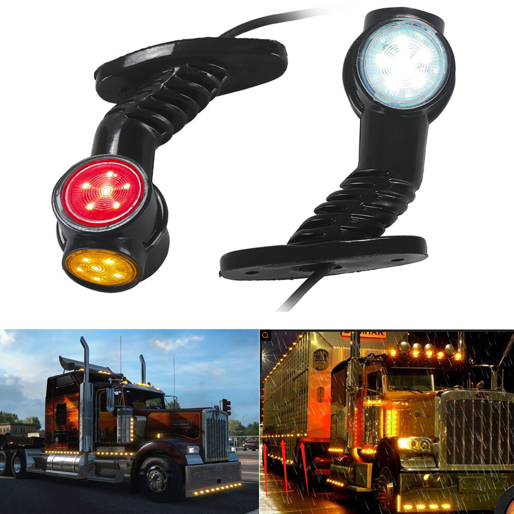 2PCS LED SIDE OUTLINE STALK MARKER LIGHTS LAMP 12V White Red TRAILER TRUCK CARAV