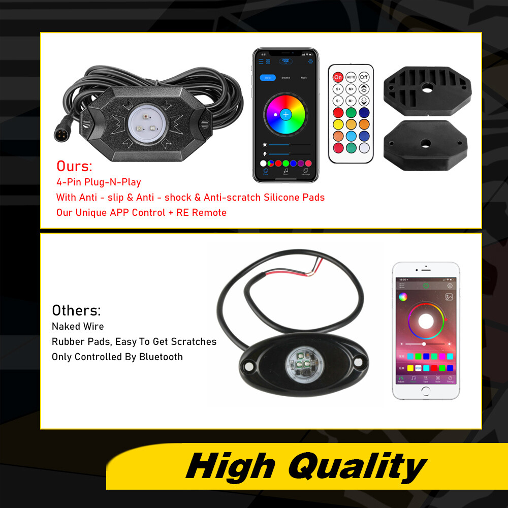12x RGB LED Pods Rock Light Kit Underbody Glow Neon Lamp Bluetooth Music Control